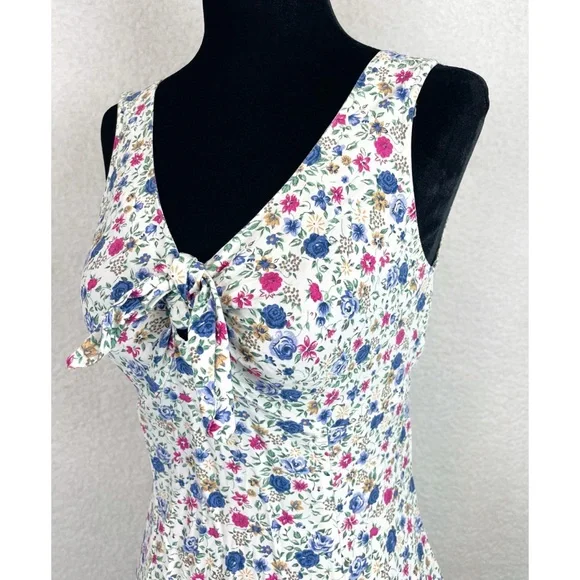 (VTG) BYER TOO! CALIFORNIA • 90s Floral Front-Tie Sleeveless Mini Dress, XS/S - Picture 12 of 15